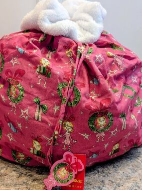 Posh Peanut Grinch Cindy Lou Pink Kids Holiday Santa sack Bag Faux Fur Trim
